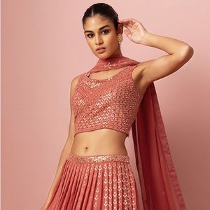 NWT Sequin Embroidered Lehenga Set with Blouse and Dupatta